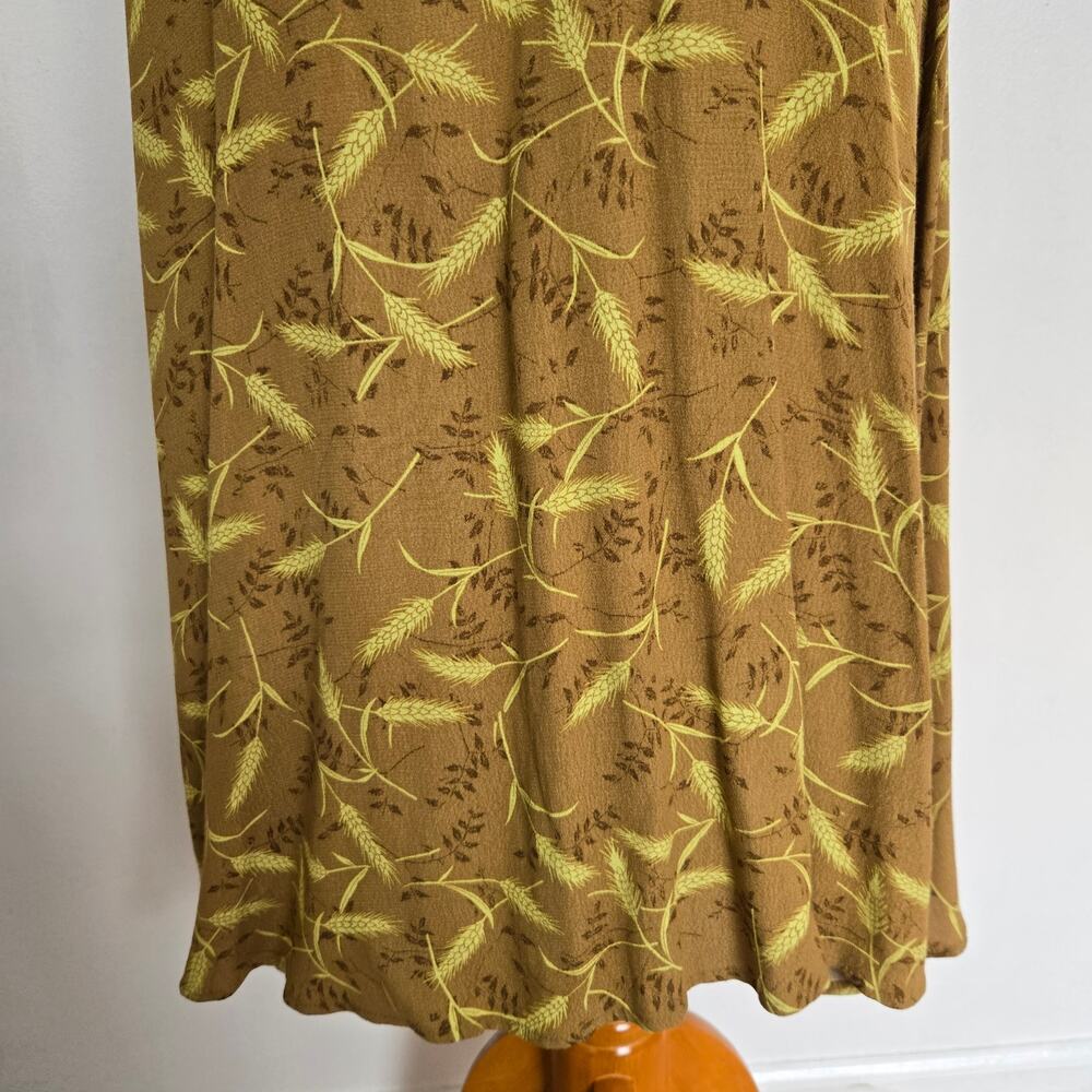 & Other Stories Novelty Wheat Print Midi Dress Faux Wrap Brown Belted Women 6 - Picture 9 of 12